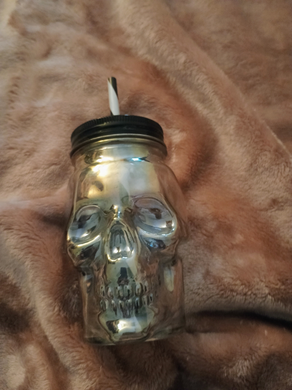 Skull Shaped Glass Mason Jar Tumbler - Metallic Silver